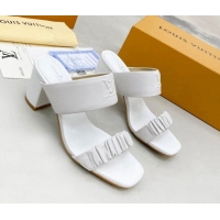 Reasonable Price Louis Vuitton Drapy Block Heel Slide Sandals with Ruching 6.5cm White 062026