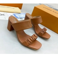 Best Quality Louis Vuitton Drapy Block Heel Slide Sandals with Ruching 6.5cm Brown 062028