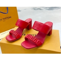 Good Product Louis Vuitton Drapy Block Heel Slide Sandals with Ruching 6.5cm Red 062030