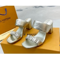 Good Quality Louis Vuitton Drapy Block Heel Slide Sandals with Ruching 6.5cm Gold 062032