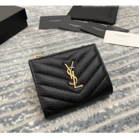 Promotional Saint Laurent Fold Wallet in Grained Leather 517045 Black/Gold 2022