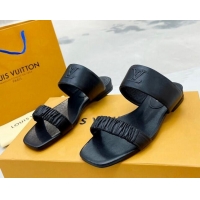 Low Cost Louis Vuitton Drapy Flat Slide Sandals with Ruching Black 062033