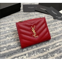 Buy Discount  Saint Laurent Fold Wallet in Grained Leather 517045 Red/Gold 2022