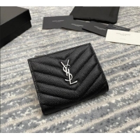 Reasonable Price Saint Laurent Fold Wallet in Grained Leather 517045 Black/Silver 2022