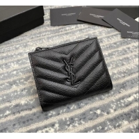 Most Popular Saint Laurent Fold Wallet in Grained Leather 517045 All Black 2022