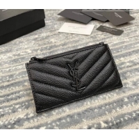 Cheapest Saint Laurent Monogram Fragments Grained Leather Card Holders Wallet Y1520 All Black 2022