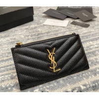 Good Product  Saint Laurent Monogram Fragments Grained Leather Card Holders Wallet Y1520 Black/Gold 2022