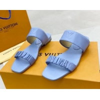 New Design Louis Vuitton Drapy Flat Slide Sandals with Ruching Blue 062036