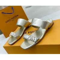 Duplicate Louis Vuitton Drapy Flat Slide Sandals with Ruching Gold 062038