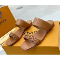 Perfect Louis Vuitton Drapy Flat Slide Sandals with Ruching Brown 062039