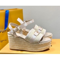 Affordable Price Louis Vuitton Starboard Wedge Sandals 10cm with LV Circle Pink Canvas 062040