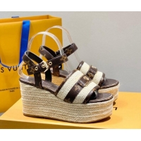 Low Price Louis Vuitton Starboard Wedge Sandals 10cm with LV Circle Brown Canvas 062041