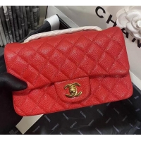 High Quality Chanel Mini Flap Bag Grained Leather A0116 Red Gold