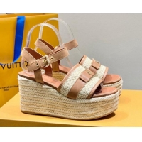 Best Luxury Louis Vuitton Starboard Wedge Sandals 10cm with LV Circle Brown Leather 062043