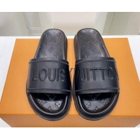 Best Price Louis Vuitton Signature Leather Flat Slide Sandals Black 062052