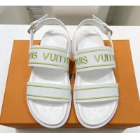 Feminine Louis Vuitton Signature Embroidered Leather Flat Sandals White 062055