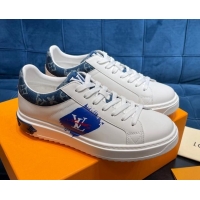 Duplicate Louis Vuitton Time Out Leather Sneakers White/Blue 0621054