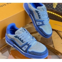 Duplicate Louis Vuitton Men's LV Trainer Crystal Sneakers Blue 070430