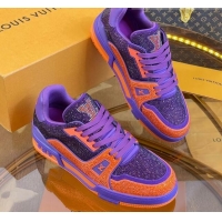 Super Quality Louis Vuitton Men's LV Trainer Crystal Sneakers Purple/Orange 070431