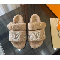 Affordable Price Louis Vuitton Paseo Shearling Flat Slide Sandals Camel Brown 071959