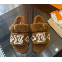 Duplicate Louis Vuitton Paseo Shearling Flat Slide Sandals Cognac Brown 071960