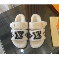 New Style Louis Vuitton Paseo Shearling Flat Slide Sandals White 071963