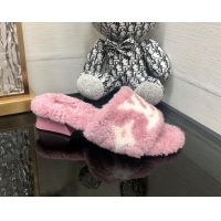 AAAAA Louis Vuitton Magnetic Shearling Heel Slide Sandals 3.5cm Rose Pink 071966