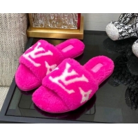 Super Quality Louis Vuitton Magnetic Shearling Flat Slide Sandals Fuchsia Pink 071969