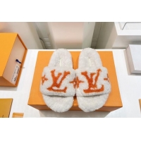 Sumptuous Louis Vuitton Shearling Flat Slide Sandals White/Orange 071981