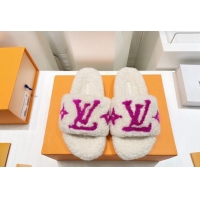 Good Quality Louis Vuitton Shearling Flat Slide Sandals White/Purple 071982