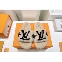 Good Looking Louis Vuitton Shearling Flat Slide Sandals Beige/Black 071986