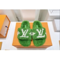 Best Price Louis Vuitton Shearling Flat Slide Sandals Green 071990