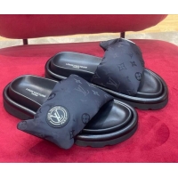 Duplicate Louis Vuitton Monogram Nylon Pool Pillow Comfort Slide Sandals Black 071996