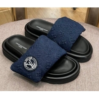 Pretty Style Louis Vuitton Monogram Denim Pool Pillow Comfort Slide Sandals Dark Blue 2071999