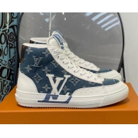 Pretty Style Louis Vuitton Charlie High-top Sneakers Blue Denim 0719113