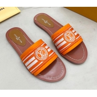 Best Grade Louis Vuitton Magnetic Printed Canvas Flat Slide Sandals Orange 721103