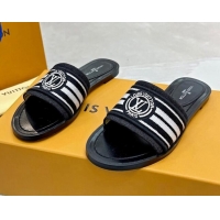 Best Price Louis Vuitton Magnetic Printed Canvas Flat Slide Sandals Black 721107