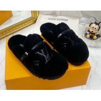 Popular Style Louis Vuitton Winterbreak Shearling Comfort Flat Mules Black 721109