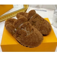 Stylish Louis Vuitton Winterbreak Shearling Comfort Flat Mules Brown 721111