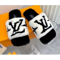 Good Quality Louis Vuitton Fay Rabbit Fur Flat Slide Sandals White 0721112