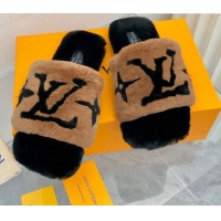 Charming Louis Vuitton Fay Rabbit Fur Flat Slide Sandals Brown 721113