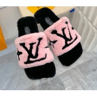 Top Design Louis Vuitton Fay Rabbit Fur Flat Slide Sandals Pink 721114