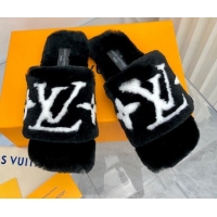 Unique Style Louis Vuitton Fay Rabbit Fur Flat Slide Sandals Black 721115