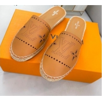 Good Looking Louis Vuitton Starboard Cut-out Leather Espadrille Mules Tan Brown 072201