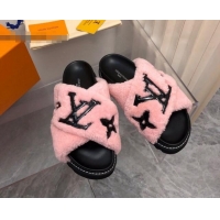 Top Grade Louis Vuitton Paseo Flat Comfort Shearling Slide Sandals Pink 081055