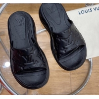 Good Quality Louis Vuitton Pool 55 Monogram Rubber Comfort Slide Sandals Black 081329