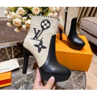 Best Product Louis Vuitton Raffia-Like and Leather Ankle Boots 10cm Black 082624