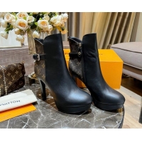 Good Quality Louis Vuitton Monogram Canvas and Leather Ankle Boots 10cm Black 082625