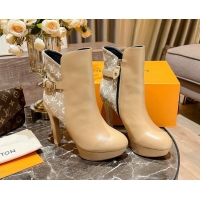 Best Grade Louis Vuitton Monogram Jacquard and Leather Ankle Boots 10cm Apricot 082626