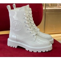 Low Price Louis Vuitton Territory Flat Ranger Boots in Patent Leather White 082630